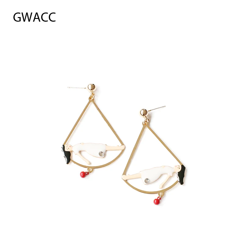 

GWACC 2019 Creative Design Adorable Drop Earrings For Women Girls Snow White Pattern Earrings Minority Cute Girls Drop Earrings