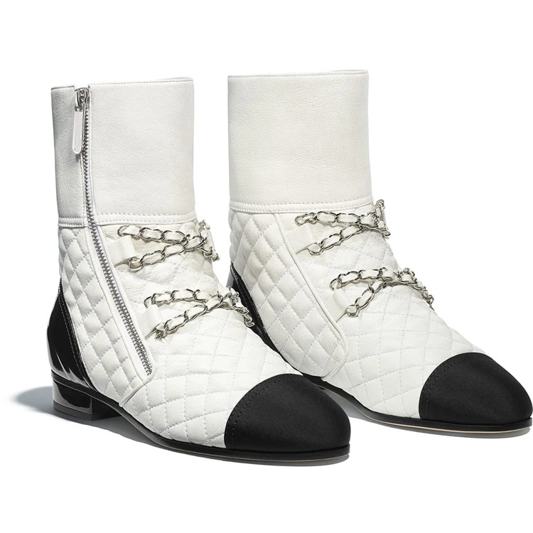 

Chic Brand Super Star Runway Women Boots Metal Chain Decor Short Booties Side Zipper Women Shoes Mixed Color Hot Mid-calf Boots