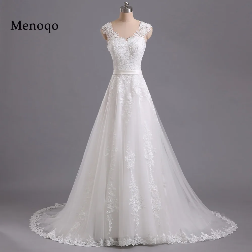 

Menoqo Vestido de Noiva A Line Vintage Wedding Dresses Lace Appliques Robe de Mariage China Bridal Gowns