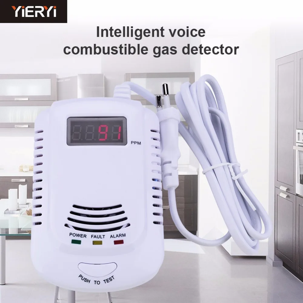Yieryi Главная автономный Plug-In горючего детектор газа LPG СПГ угля, природного газа сигнализация утечки Сенсор голос Предупреждение сигнализации сенсор - изображение