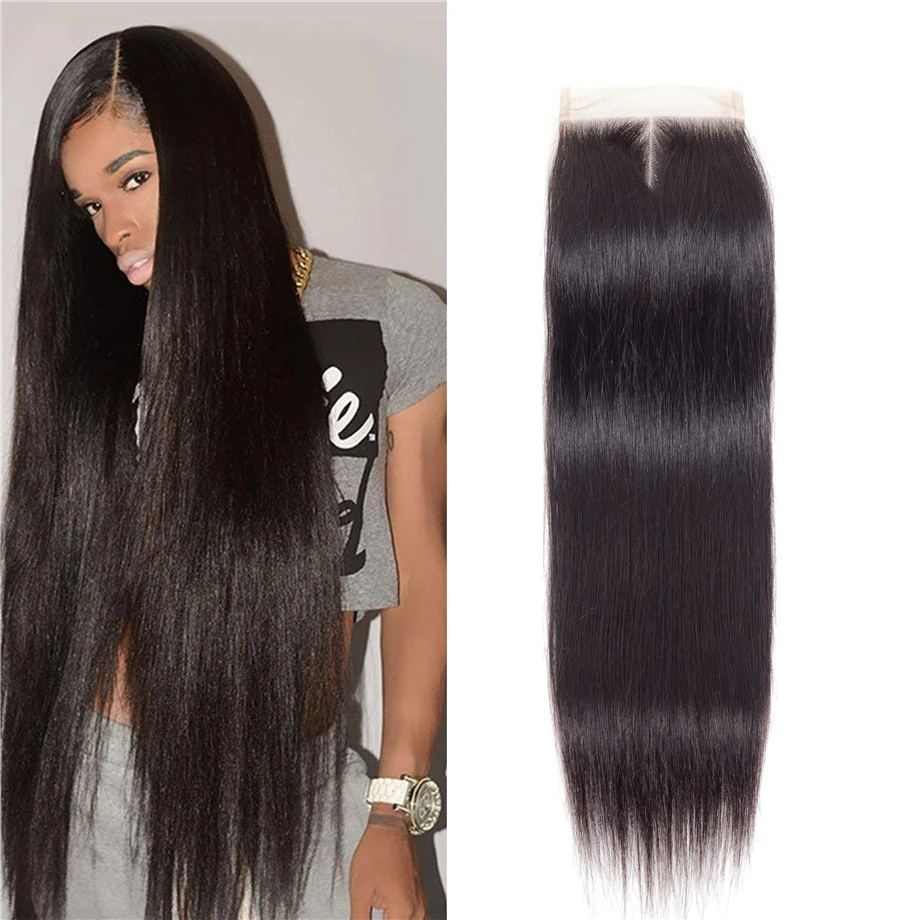 BY Brazilian Straight Hair Closure 4x4 Swiss Lace Closure Free Middle