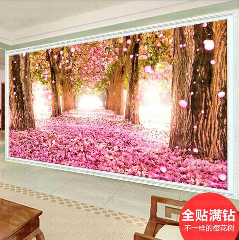 Романтический Розовый Cherry Tree Forest 5d diy Полный Дрель Круглый Бриллиант Живопись Свадьба Гостиная Украшения вышивка Крестом Наборы