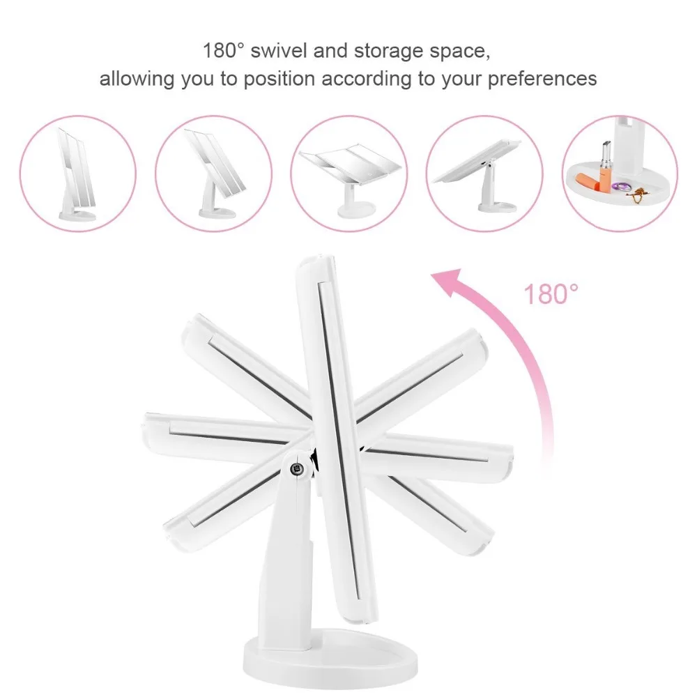 Туалетный столик макияж зеркало 22 светодиодный освещенные Сенсорный экран 1X/2X/3X/10X увеличение складной регулируемый стол vanity светодиодный