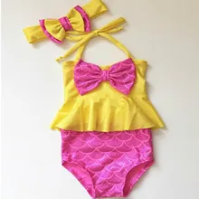 Лидер продаж; летний танкини для маленьких девочек; бикини; милый купальник без бретелек с бантом; комплект из двух предметов; купальный костюм; пляжная одежда