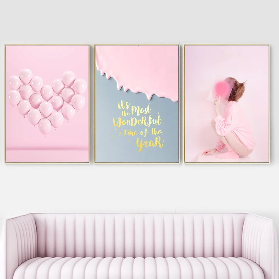 Розовый шар девушка мороженое Париж башня Wall Art Холст Картина Nordic Плакаты и