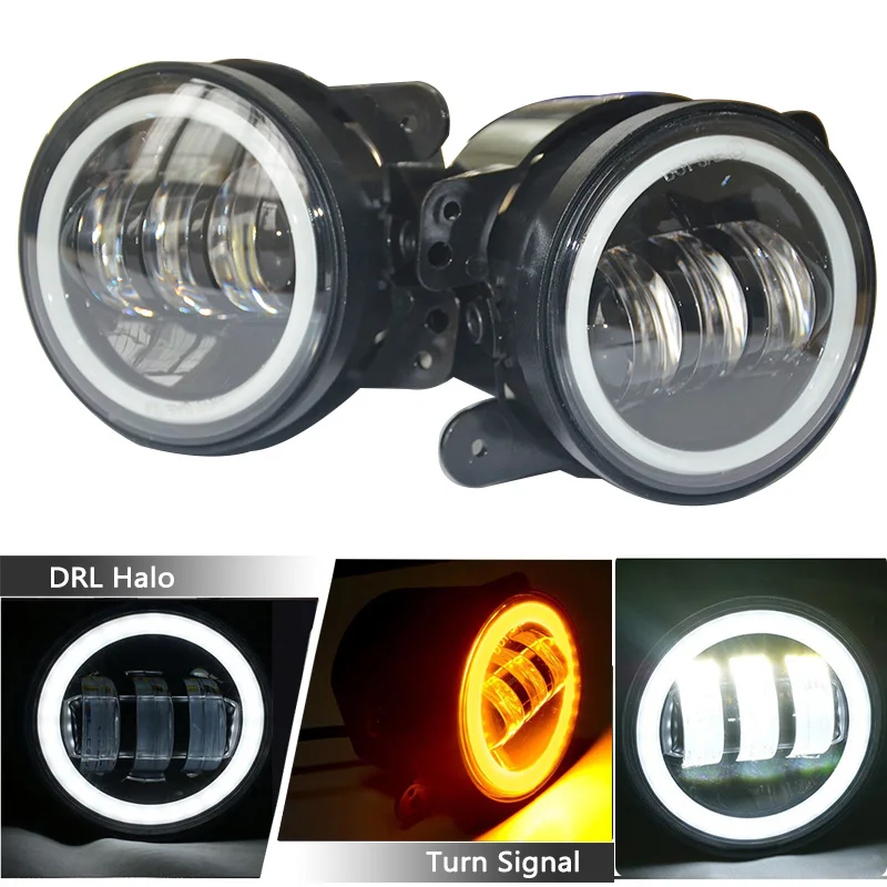 Pair 30w LED 4 inch White Round Fog lights lens Projector 4'' Fog Lamp