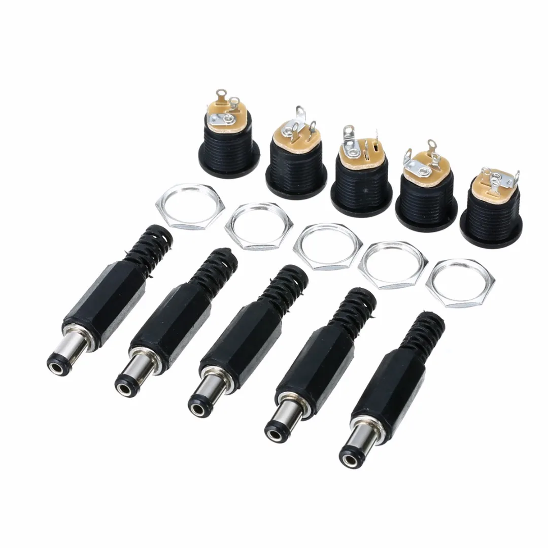 10 Pair 12V 3A Plastic Male Plugs 2.1 * 5.5mm + Mayitr Female Socket Panel Mounting Jack DC Power Connector 12mm Hole
