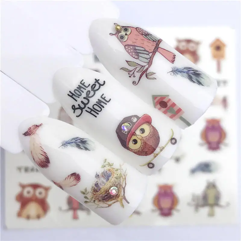 

WUF 1 PC Owl Series/Flower Series Water Transfer Sticker Nail Art Decals DIY Fashion Wraps Tips Manicure Tools