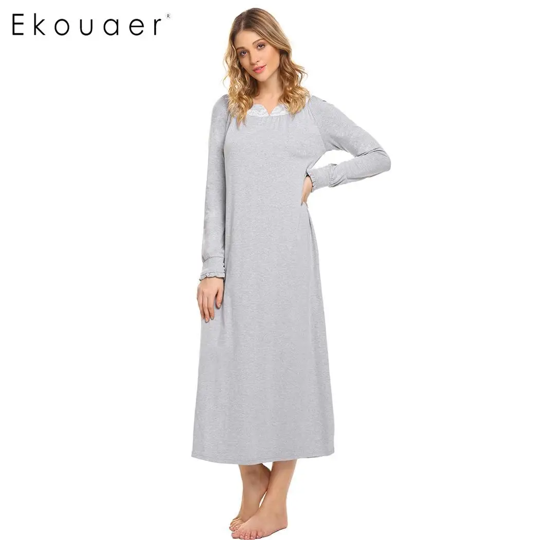Ekouaer Long Vintage Nightgowns Women Sleepwear Dress Casual Long