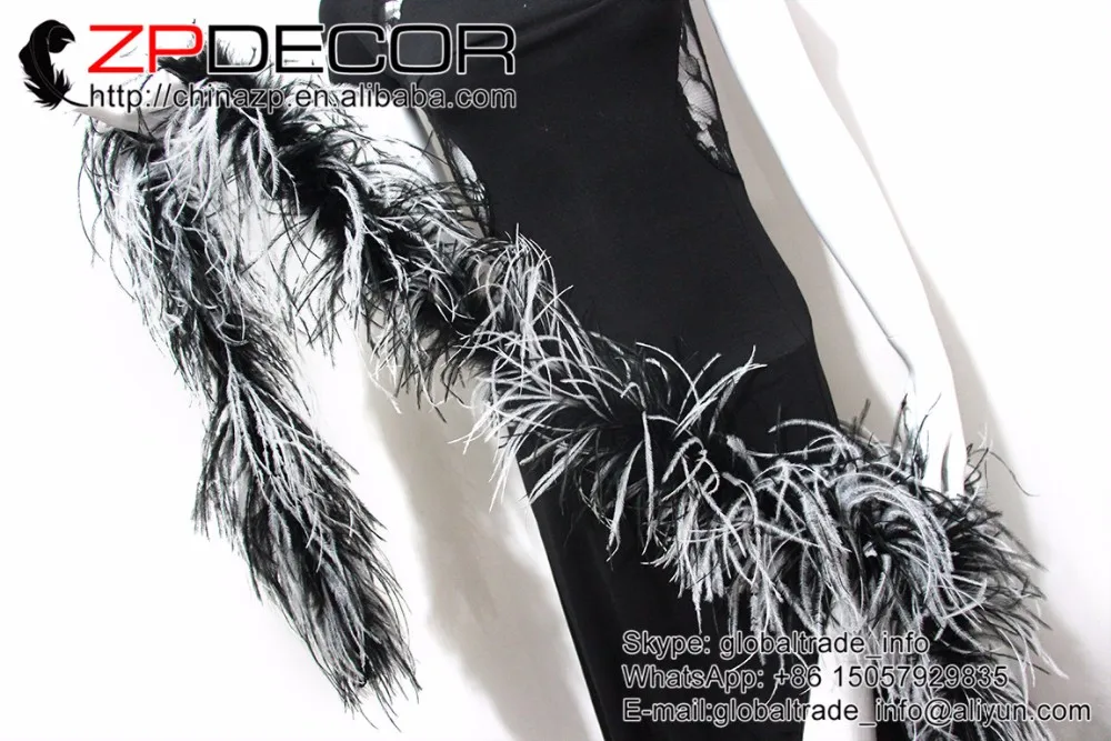 1 Wholesale 2yardslot 35gram High Quality Dyed White with Black Ostrich Feather Boas (17)