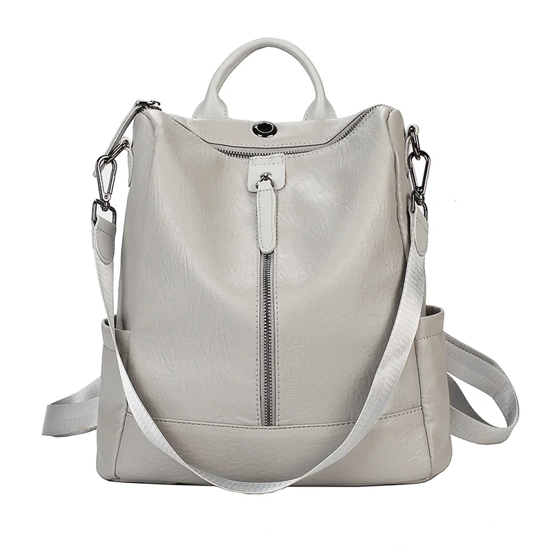 Single Zipper Grey Женский рюкзак mochila feminina, повседневный многофункциональный женский кожаный рюкзак, женская сумка через плечо, сумка для путешествий - Цвет: Single Zipper Grey