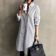 Dsvaenhd повседневные женские футболки милые сексуальные полосатые длинные футболки с отложным воротником офисные женские свободные футболки