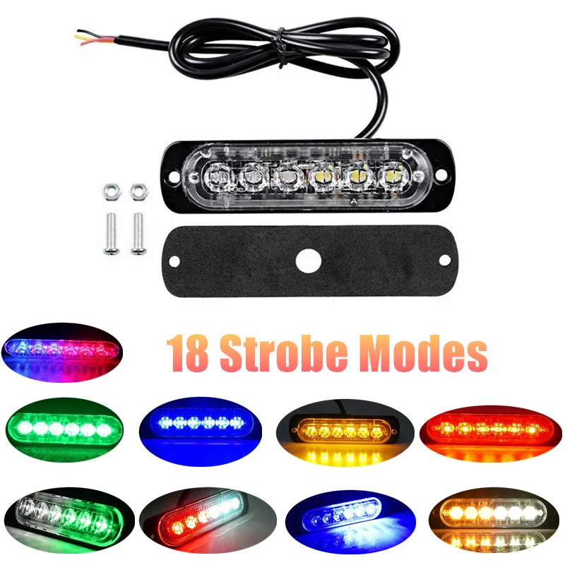 6 LED 12 24V LED Strobe Light Warning light Car Grille Flashing Light