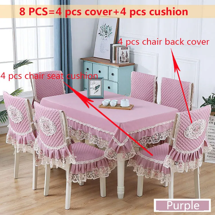 Жаккардовая обеденная скатерть для стола стула, чехлы на спинку, кружевная Подушка на стул, классический европейский прямоугольник, комплект скатертей, новинка - Цвет: Purple 8pcs