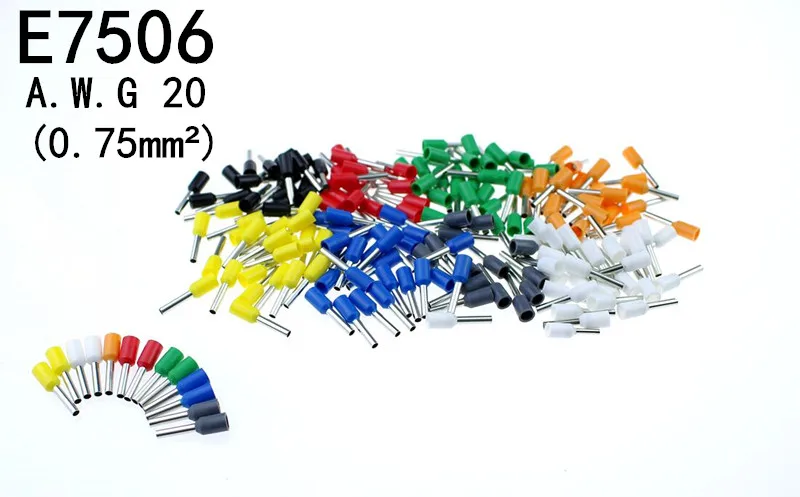 

- 100pcs/Lot E7506 20 AWG 0.75mm2 Insulated Cord End Terminal Wire Ferrules VE7506