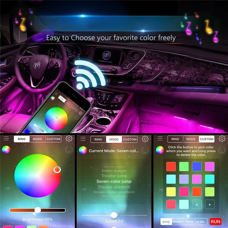 4 шт. 48 LED Bluetooth App контроллер интерьерные огни RGBColor музыка Автомобильная полоса