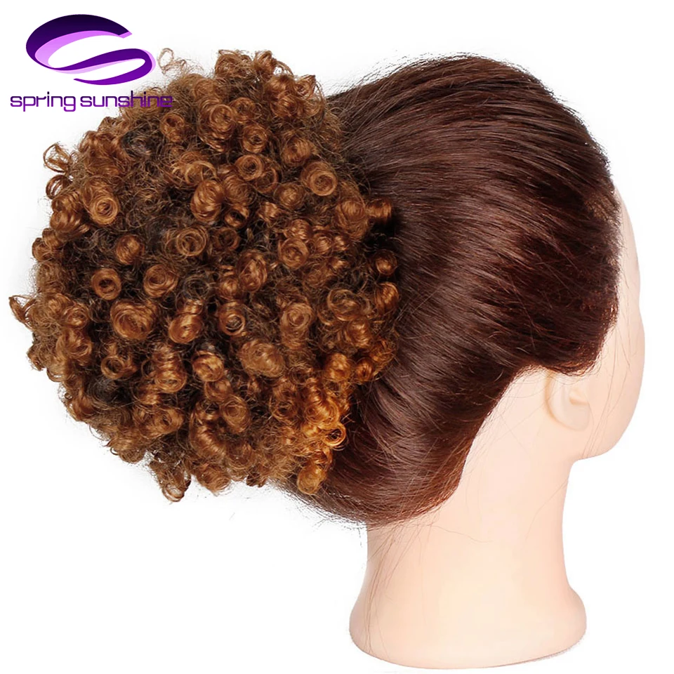 Spring sunshine Soft Ponytail High Puff Afro Hair Bun Synthetic Short Afro Kinky Curly Drawstring Clip in on Chignon