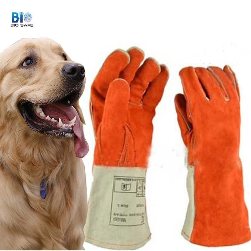 Biosafe Thicken Leather Anti bite Gloves Animal Training Dog Snake Bite