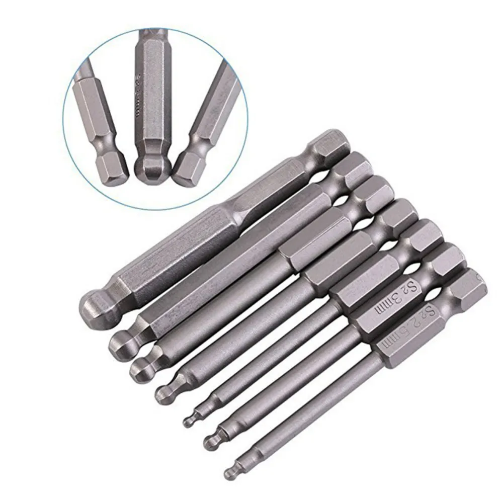 7pcs 65mm Ball End Screw Driver Steel Hexagon Head Drill