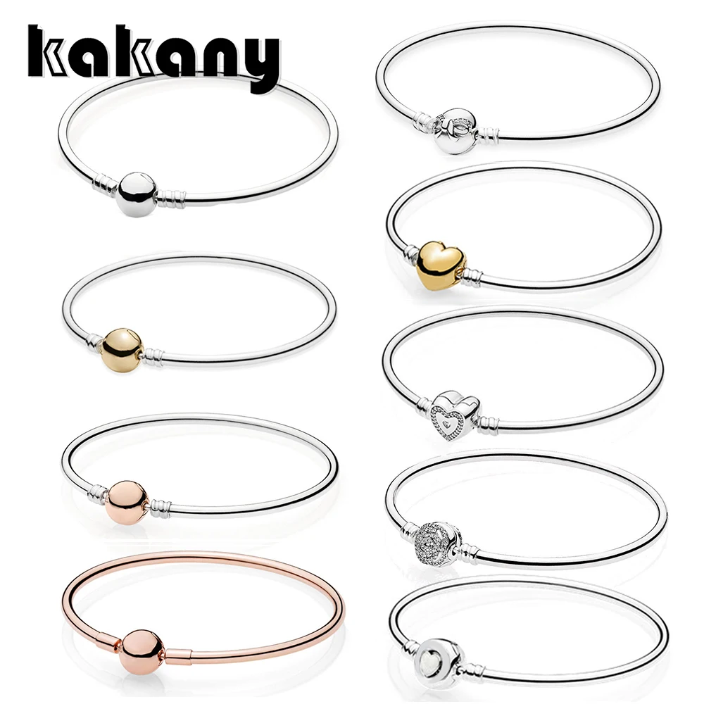 

KAKANY 925 Sterling Silver Genuine SHINE BANGLE WITH HEART CLASP RIGIDO IN ARGENTO BESTIA Dainty Bow Wishful Heart