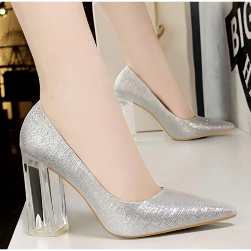 Г., весенние женские пикантные туфли-лодочки с острым носком Прозрачные туфли на высоком каблуке с кристаллами женские офисные туфли без застежки