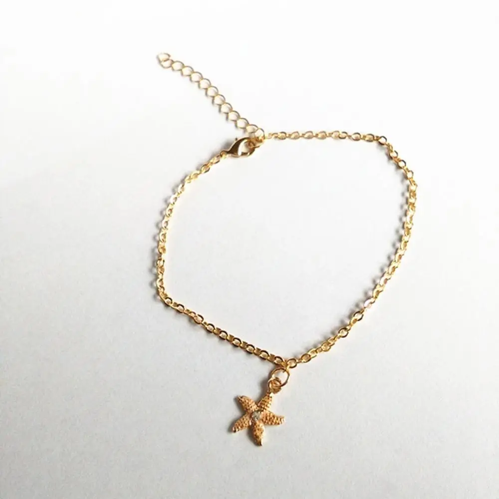 imixlot Women Gold Starfish Pendant Ankle Simple Beach Anklets Bohemian Foot Jewelry Tassel Leg Chain Accessories