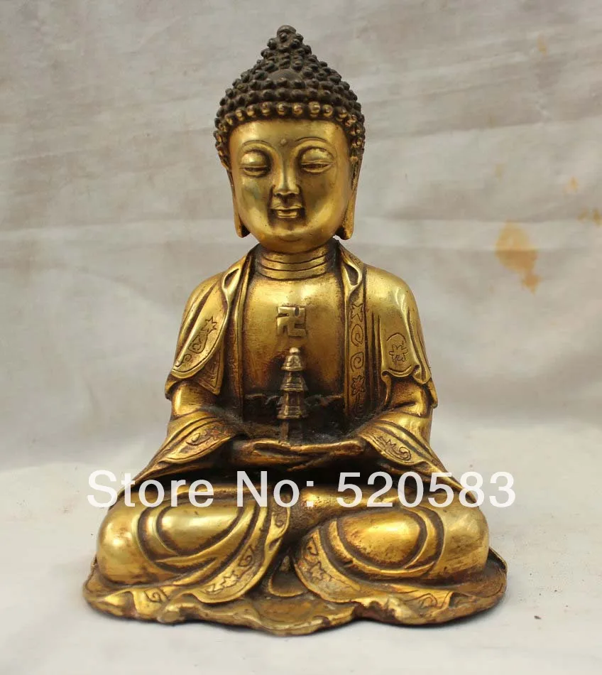 

Tibet Tibetan Buddhism Bronze Gilt Seat Buddhas Robe Shakyamuni & Stupa Statue