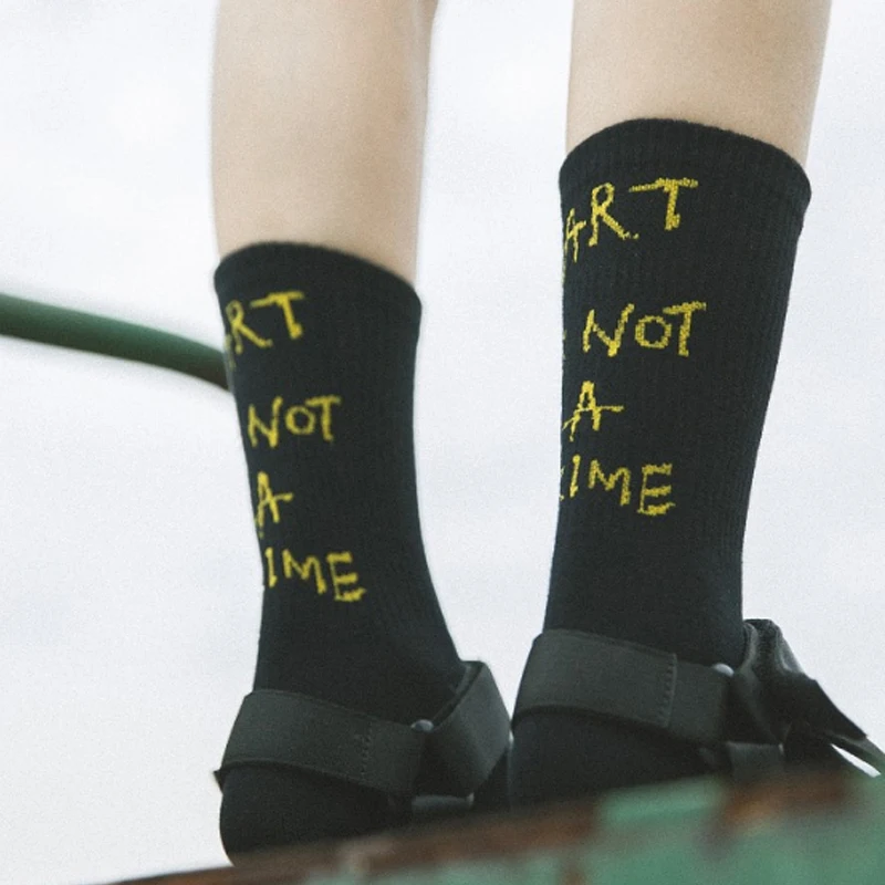 Новые модные носки в уличном стиле Харадзюку с надписями школьные женские носки в стиле хип-хоп женские белые длинные носки без пятки - Цвет: Black