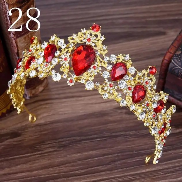 28 Роскошные серебряные, Синие стразы, Золотая свадебная тиара, корона королевы, диадема, Корона невесты, головной убор, свадебные аксессуары для волос, тиара - Окраска металла: 28