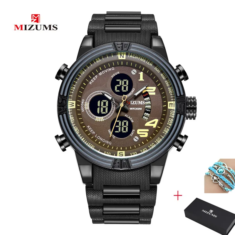 2019 New MIZUMS Brand Student Double Movement Watch Men Watch Waterproof Business All Steel Belt Quartz Electronic Sports Watch