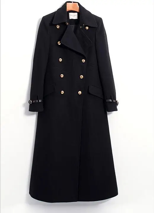 

S-3XL HOT 2019 Spring Women New Fashion Add long loops wool double-breasted leather cloth coat sleeve woolen cloth coat