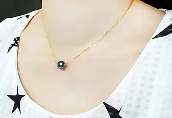 

gorgeous 10-11mm south sea roundblack green pearl necklace 17.5inch 14