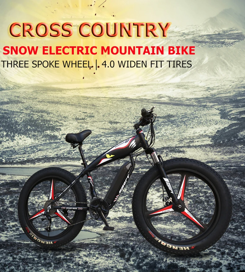 Clearance 26 Electric snow mountain bike 4.0 tire fit snow tires Powerful high speed motor drive Off-road lithium battery beach ebike ATV 0