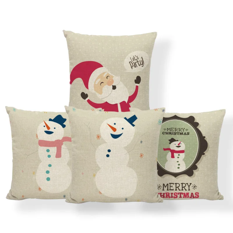 

Cartoon Cute Pillow Christmas Fox Snowman Polar Bear Text Pillowcase Living Room Large Decoration Polyester Linen Cushion Cover