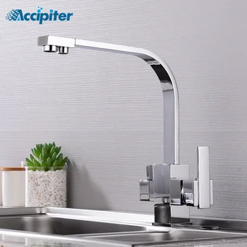 

Filter Kitchen Faucets Deck Mounted Mixer Tap 360 Rotation with Water Purification Chrome Mixer Tap Crane For Kitchen