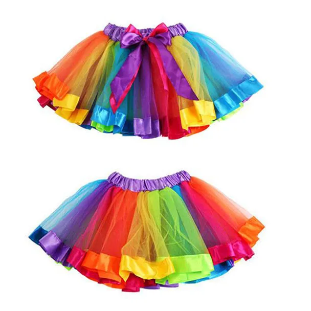 Детская Радужная юбка-американка для девочек; юбка-американка с бантом; юбка-пачка; детская шифоновая Одежда для танцев; фатиновая юбка-пачка для танцев