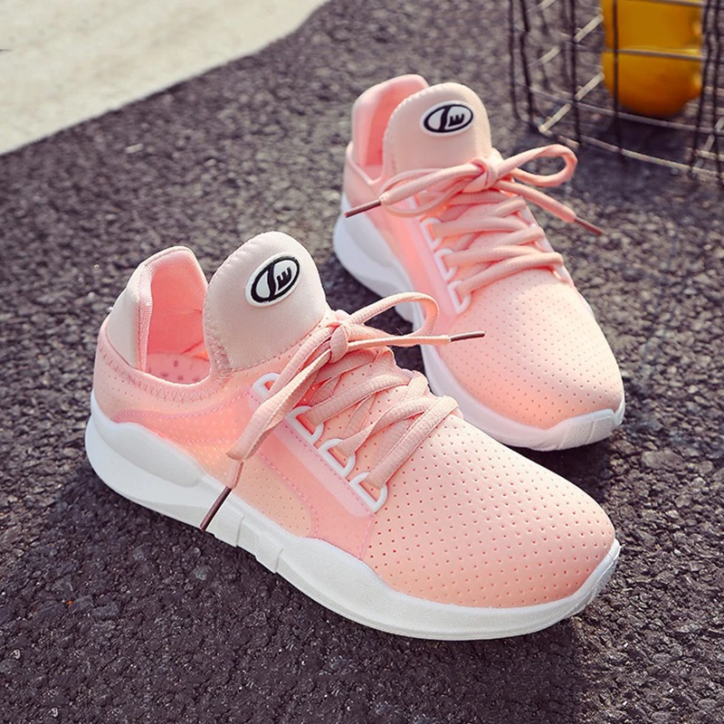 

QIAOJINGREN Women Casual Shoes Summer 2018 Spring Women Flats Shoes Fashion Breathable Hollow Lace-Up Women Sneakers size -35-39