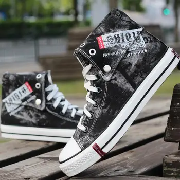 

Droshipping Men Casuals Lace Up Flats Print High Shoes Canvas Casual Korean Male Shoes Round Toe Student Fashion Casuals 39