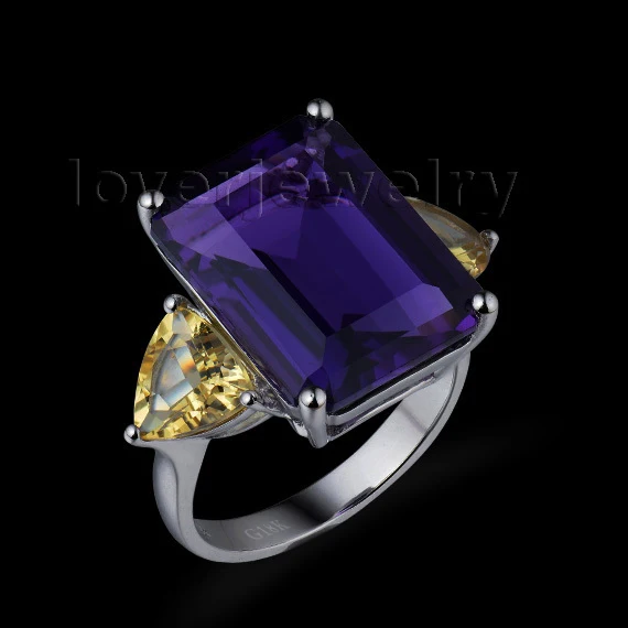 

New Beautiful Engagement Gemstone Citrine & Amethyst 18K White Gold Ring SR00106