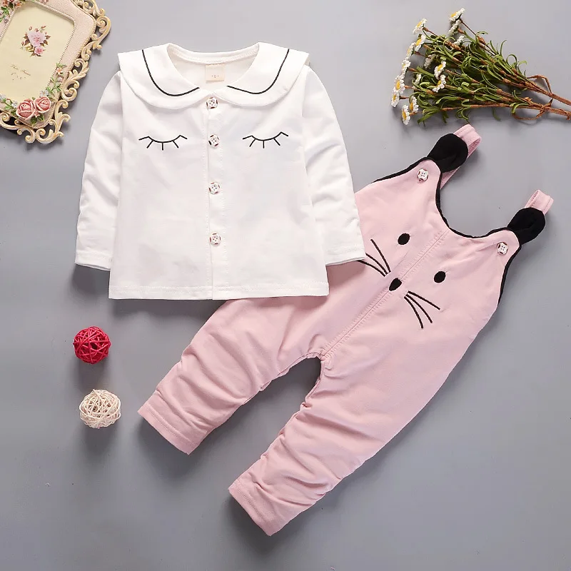

baby girls spring autumn winter clothing set kids fashion cotton cute coat+bib pants 2pcs toddler girls casual tracksuit