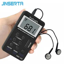 JINSERTA портативный радио FM/AM цифровой портативный мини приемник с перезаряжаемой батареей и наушниками радио+ ремешок(черный