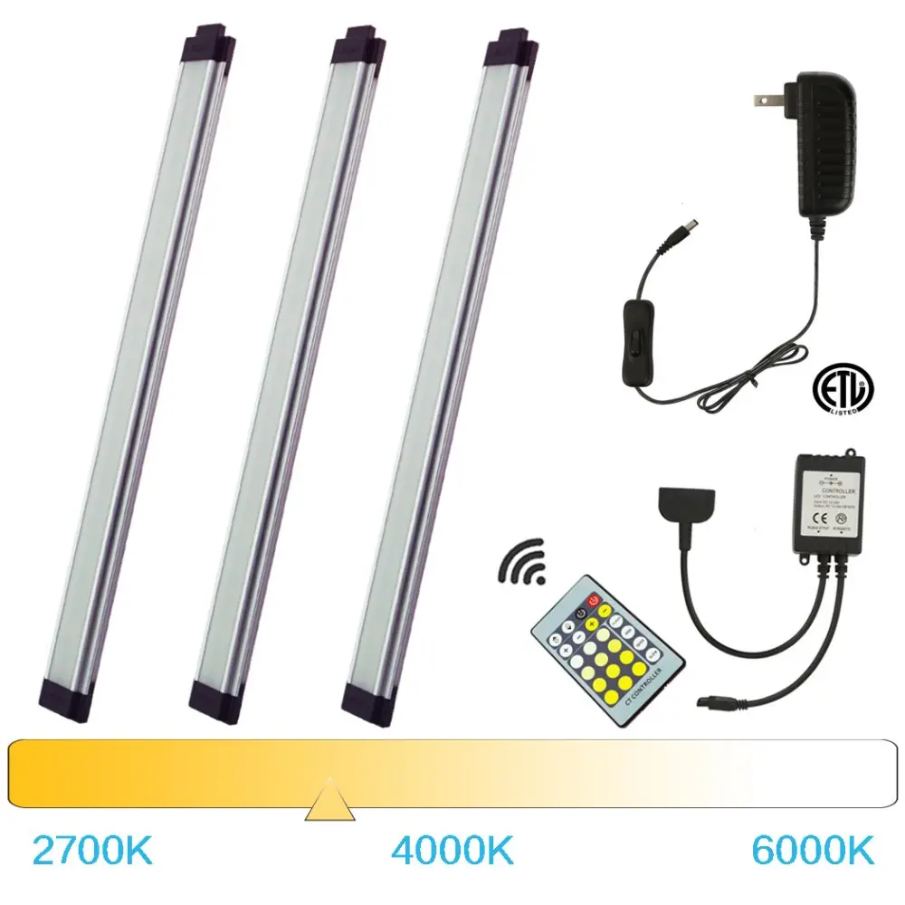 

Under Above Cabinet LED Puck Lights Kit Rigid Bar IR Remote for Kitchen Counter Desk Work Space Lighting 3 Panels (2 colors)