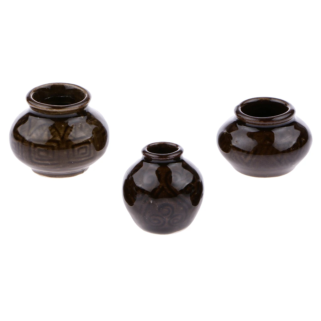 

1/12 Dollhouse Ceramic Miniatures Porcelain Vase Set Of 3pcs