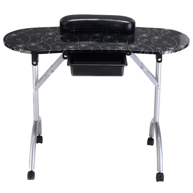 

RUIMIO Women Beauty Care Pro Nail Art Equipment Manicure Nail Table Station Desk Spa Beauty Salon Equipment Black&Silver Flowers