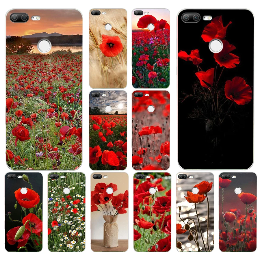 

279FG Red Poppies cornflowers gift Soft Silicone Tpu Cover phone Case for huawei Honor 9 Lite