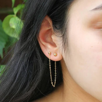 

925 Silver Double Hole Earrings Grillz Piercing Jewelry Charm Handmade Silver Jewelry Boho Brincos Earrings For Women Oorbellen