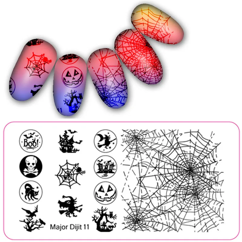 Major Dijit кружева штамповки пластины Хэллоуин серии пластина с изображениями для нейл-арта животных геометрии растений цветочный дизайн штамп шаблон - Цвет: MajorDijit11