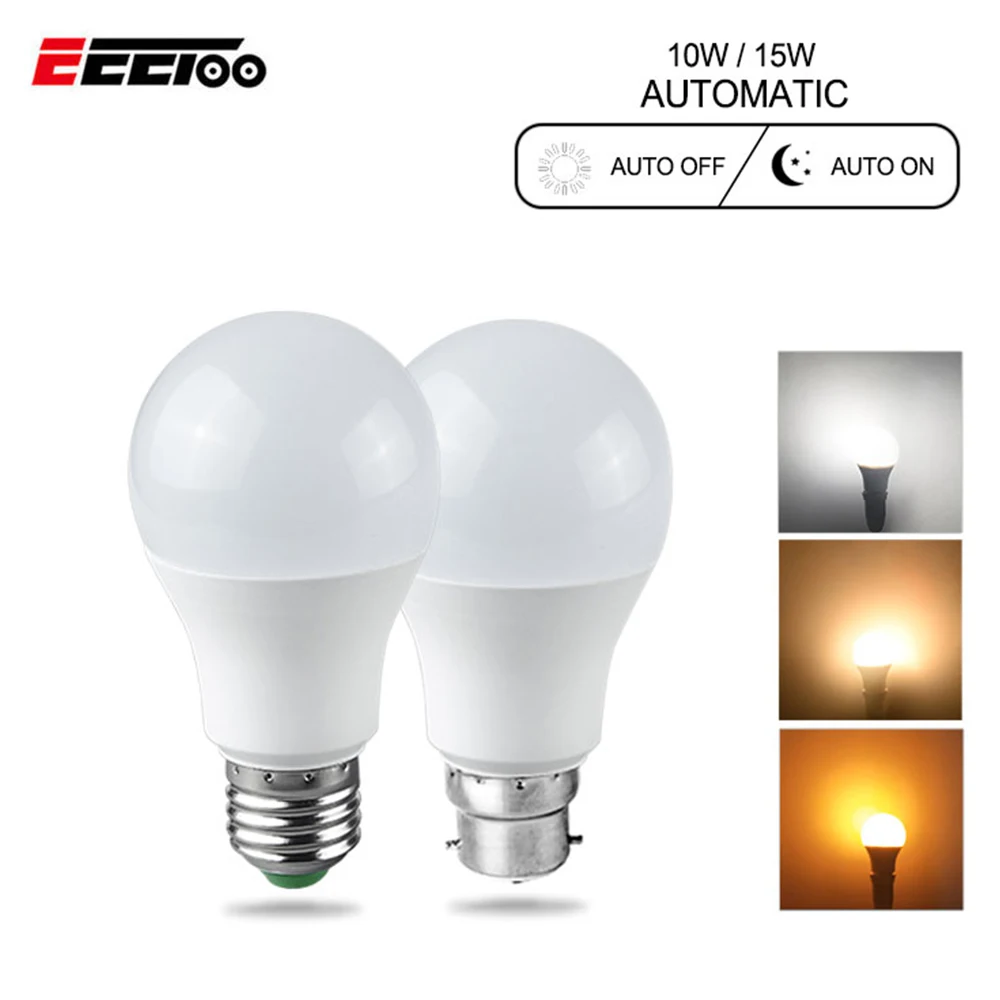 

EeeToo 10W 15W LED Lamp Light Bulb E27 B22 Smart Light Sensor Lamp 85-265V Automatic LED Night Light Dusk to Dawn Outdoor Light