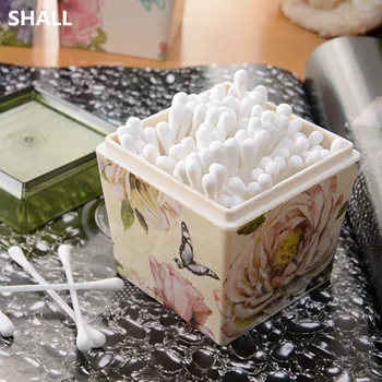 

SHALL Creative Square Cotton Swab Q-tip Storage Box Holder Melamine Makeup Case Transparent Cover Lid Home Decoration