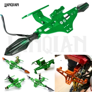 

Green Universal Accessories Motorcycle full Adjustable Angle License Number Plate with LED light Frame Holder Bracket